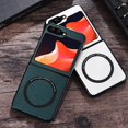 thumbnail image 4 of Dteck Magnetic for Samsung Z Flip 6 Case, Shockproof PU Leather Slim Hard Support Wireless Charging Protective Cover, Black, 4 of 6