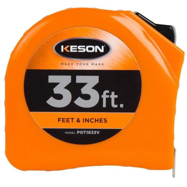 Keson Short Measuring Tape With Toggle Lock, 33 Ft. X 1 In., Orange