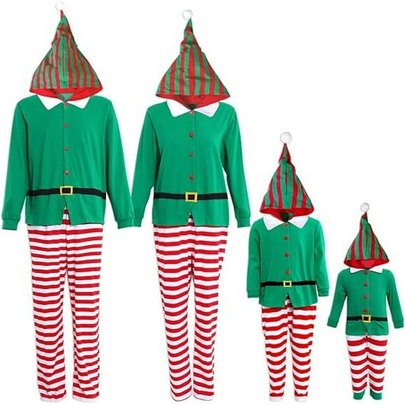 Tenue de Fête de Noël 2024 Parent-Enfant Costume Décontracté Vert Imprimé Vêtements de COSplay Ensemble de Pyjamas de COSplay