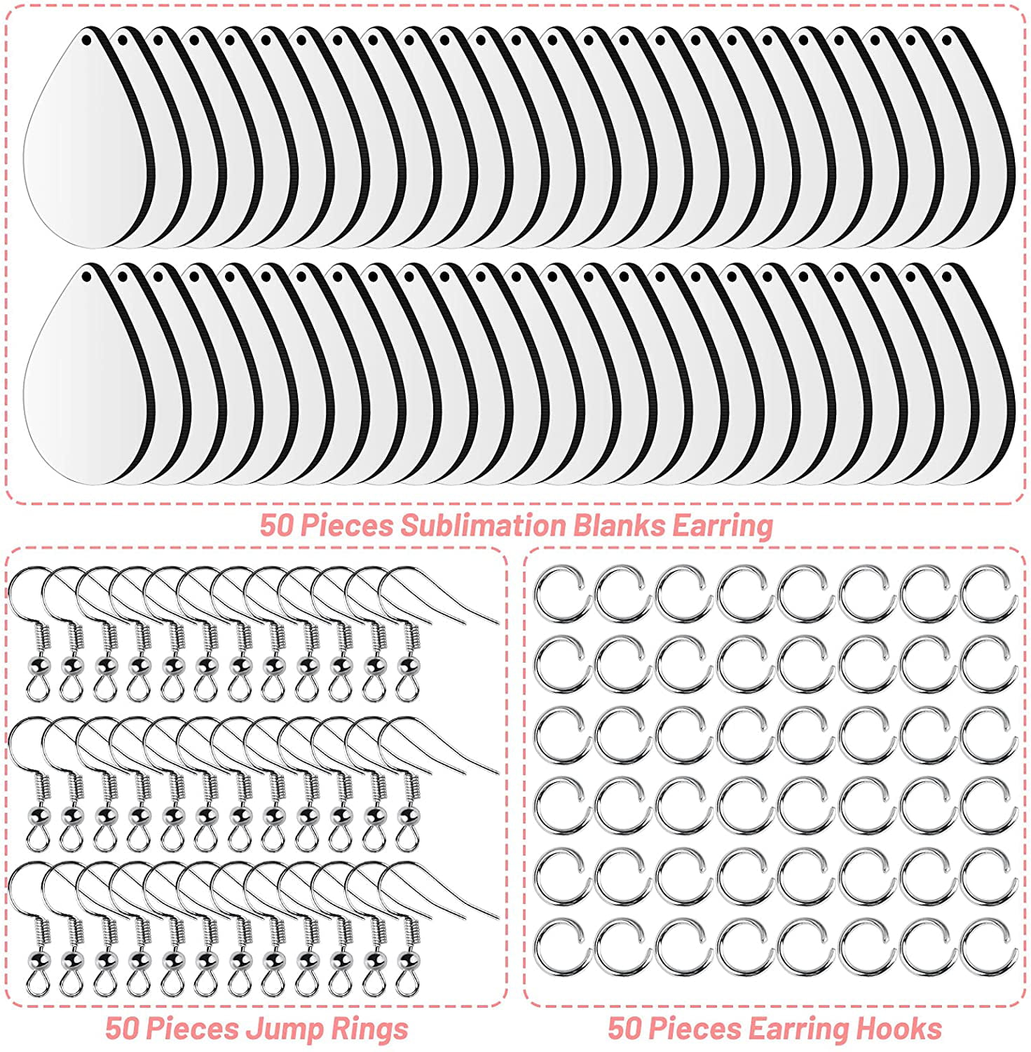 16 Pairs Sublimation Earring Blanks Heat Transfer Hooks Earrings for DIY Craft, Adult Unisex, Size: 2.5X7.9CM, Silver