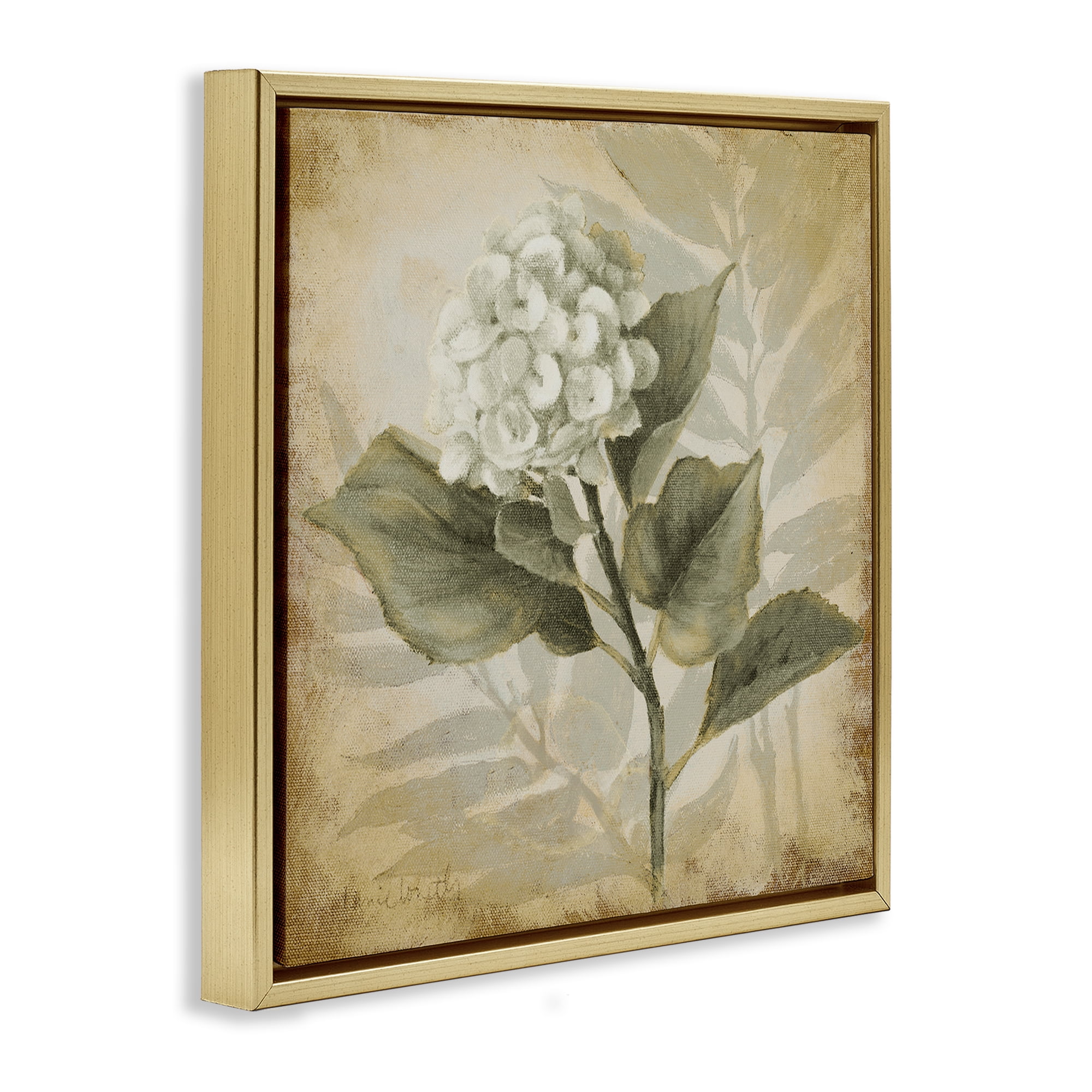 Stupell Industries Aubergine Hydrangea Impression Plants & Flowers Painting Gold Floater Framed Canvas Art Print Wall Art, 25 x 25