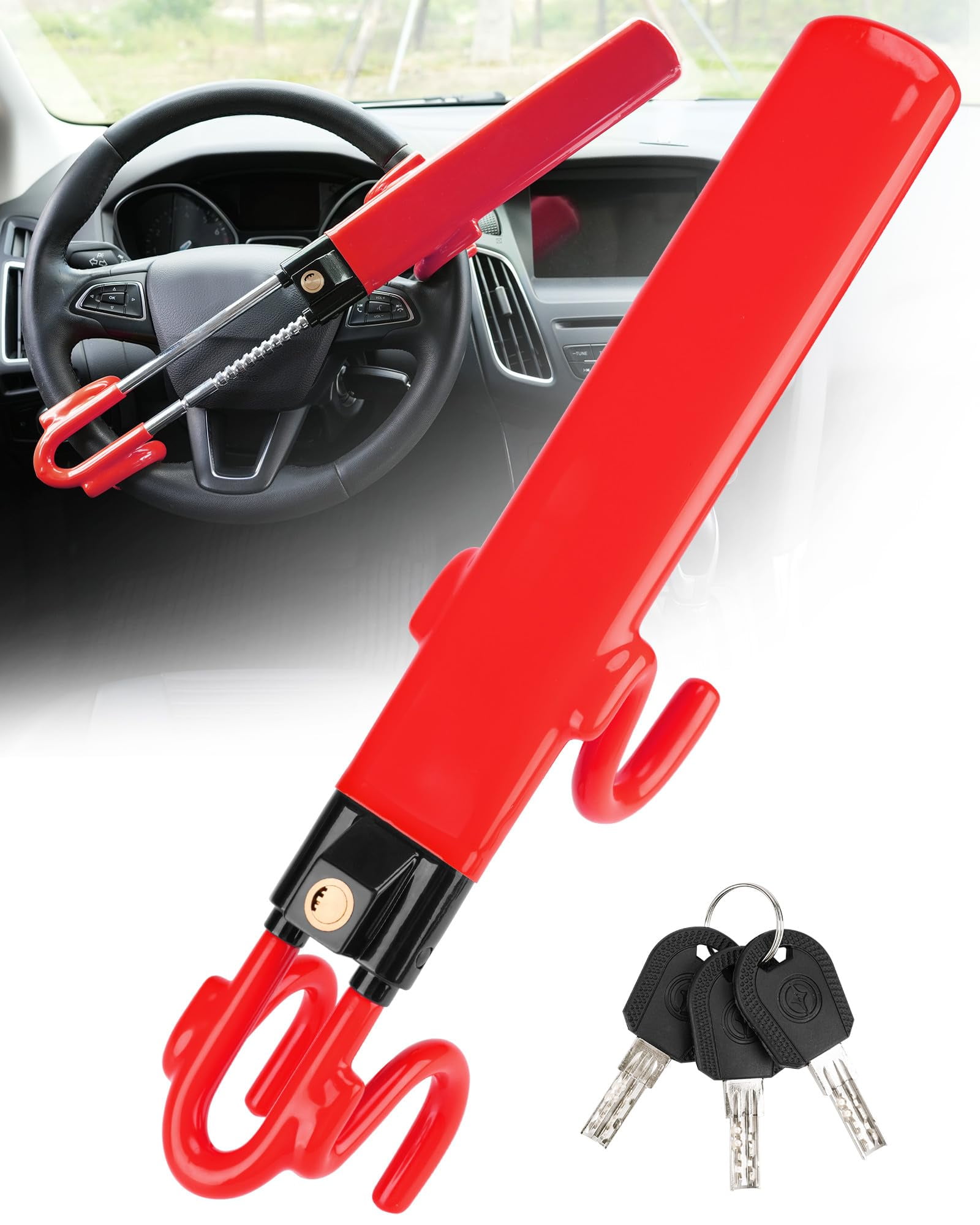 Tevlaphee Steering Wheel Lock Anti-Theft Car Device Heavy Duty Security ...