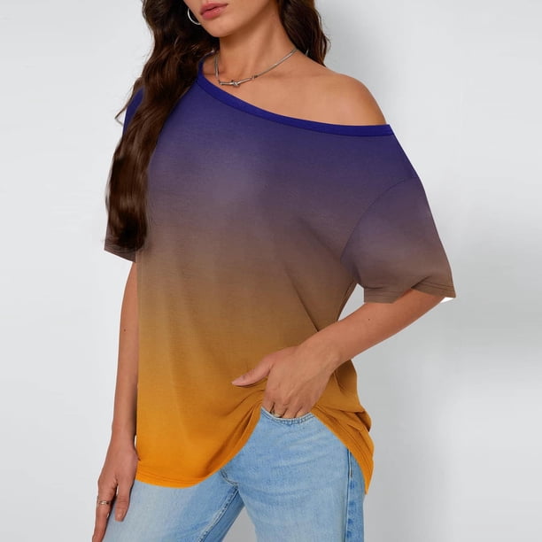 TaTaai Off Shoulder Loose Short Sleeved Home Top, Women Slanted Neck Printed Style, Regular Length, Spring Summer Daily Leisure Clothing Gift