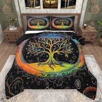 Manfei Tree Of Life Queen Comforter Set,Boho bohemian Exotic Bedding Sets,Western Fantasy Bedding Comforter Set For Men Women,Microfiber Bedroom Decor Reversible,3pcs