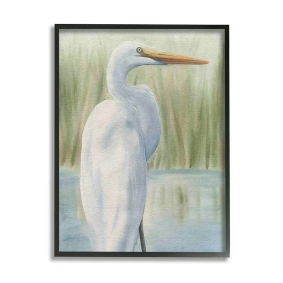 Stupell Industries Egret Marshland Painting Animals & Insects Painting Black Framed Art Print Wall Art, 11 x 14