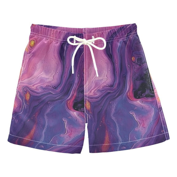 Purple Liquid Abstraction Boys Swim Trunks Quick Dry Boy Swim Shorts for 3-14 Years