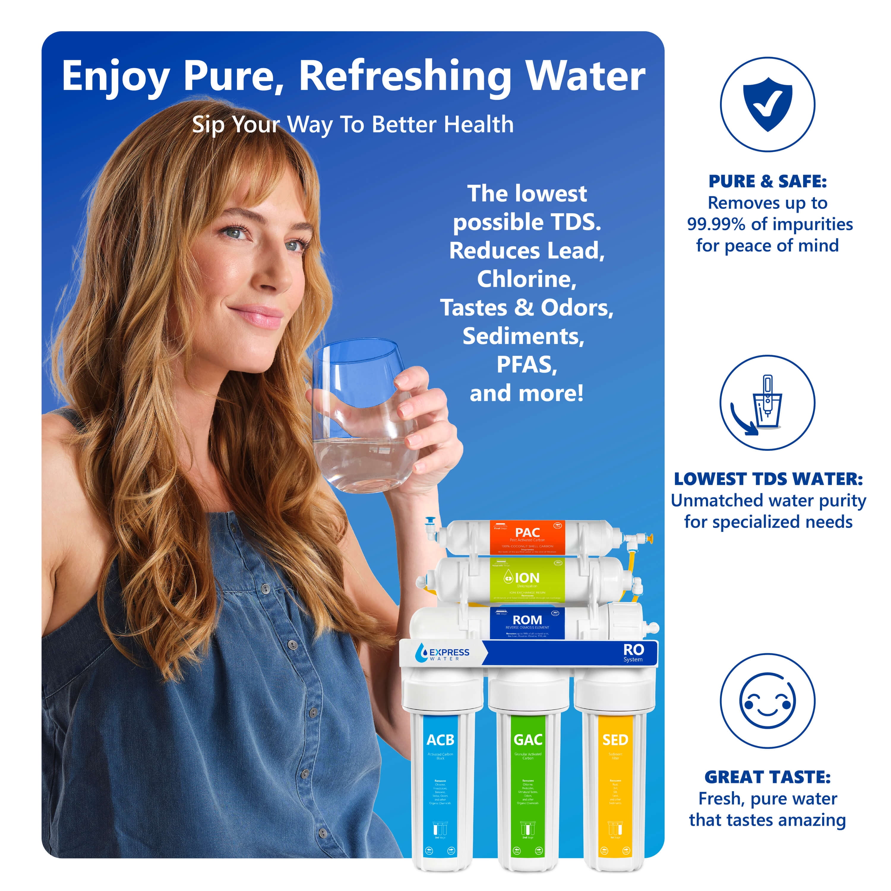 Express Water Deionization Reverse Osmosis Water Filtration System – 6 Stage RO DI Water Filter with Faucet and Tank – Distilled Pure – Under Sink Home Water Softener – 100 GPD