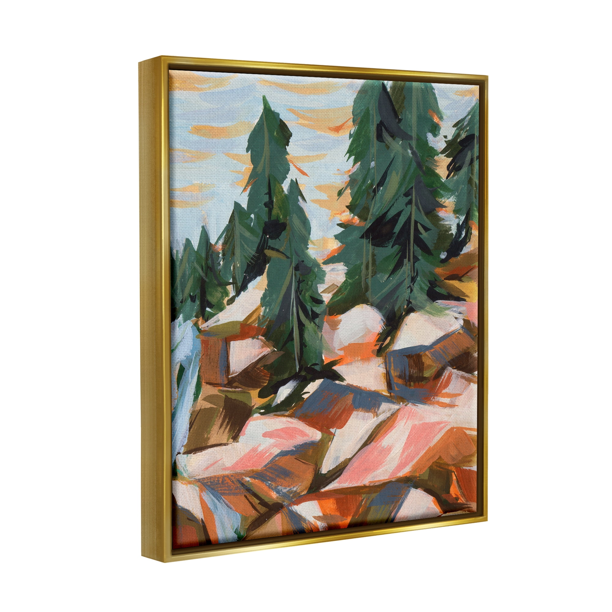 Stupell Abstract Geometric Landscape Waterfall Landscape Painting Gold Floater Framed Art Print Wall Art