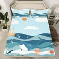 thumbnail image 2 of Homewish Kawaii Cartoon Whale Queen Sheet Sets for Teens, Marines Ocean Waves Flat Sheet, Blue Marine Sky Queen Fitted Sheet, Lightweight Room Decor, 4pcs, 2 of 7