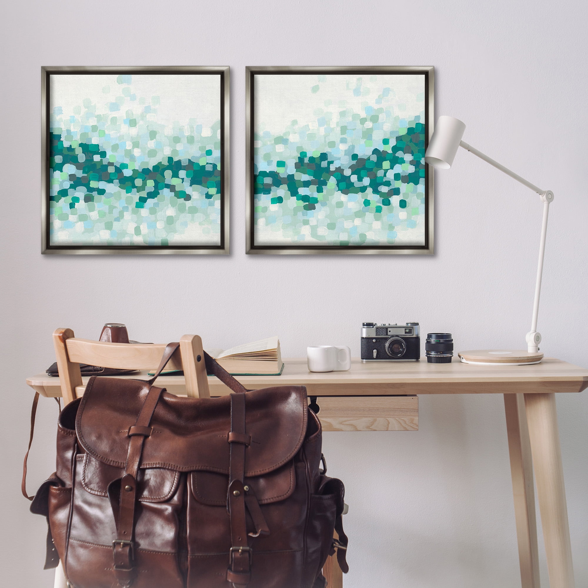 Stupell Industries Abstract Speckled Horizon Abstract Painting Gray Floater Framed Canvas Art Print Wall Art, 25 x 25, Set of 2