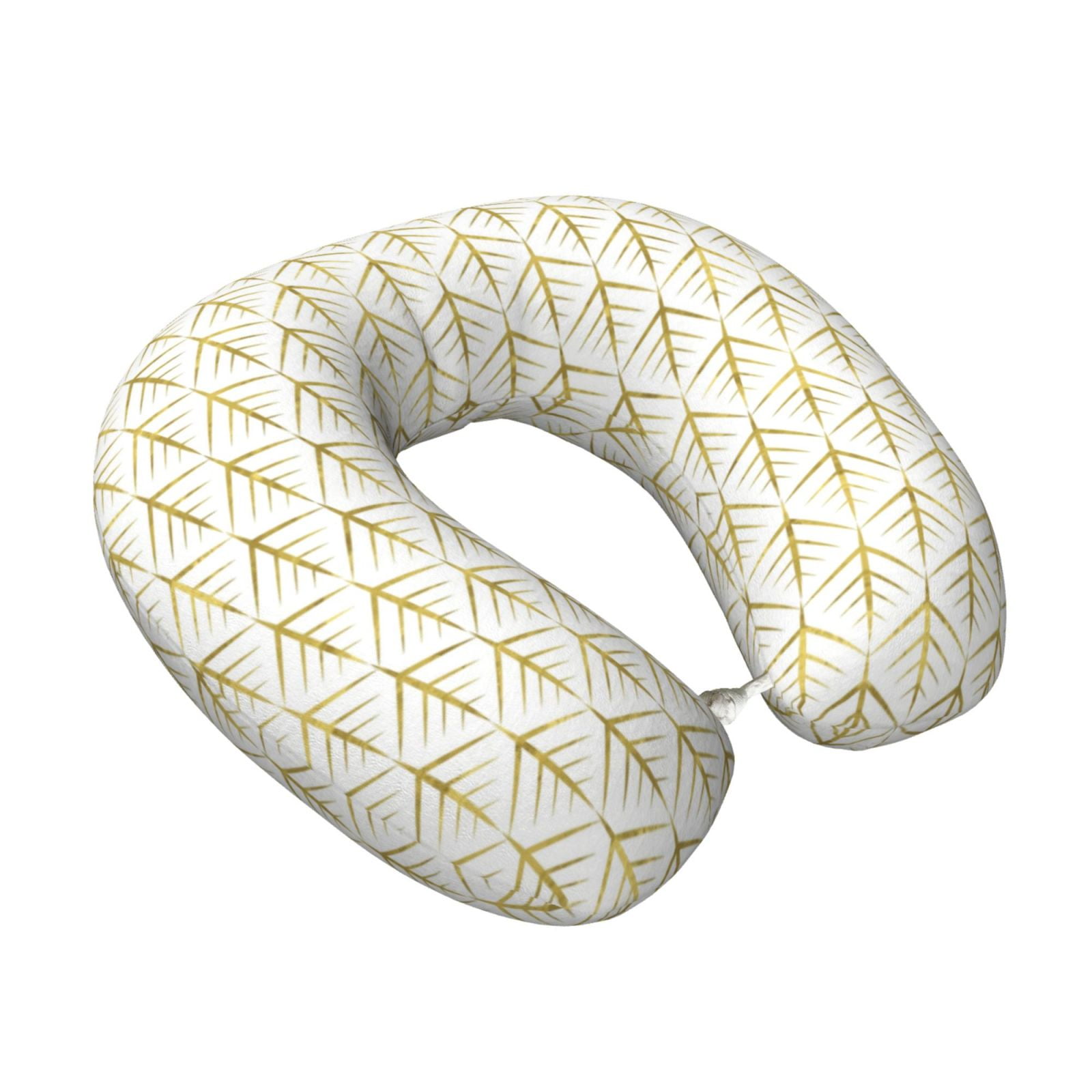 Xecao White And Gold Geometry Print Memory Foam Cervical Neck Pillow Versatile U-Shaped Pillows for Home,Office,Camping,Travelling,Soft Washable Cover