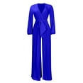 thumbnail image 3 of Women's Deep V Neck Long Sleeve Jumpsuit - Button Down, Wide Leg, Belted, Party/Casual, Fall/Winter (M-XXXL), 3 of 8