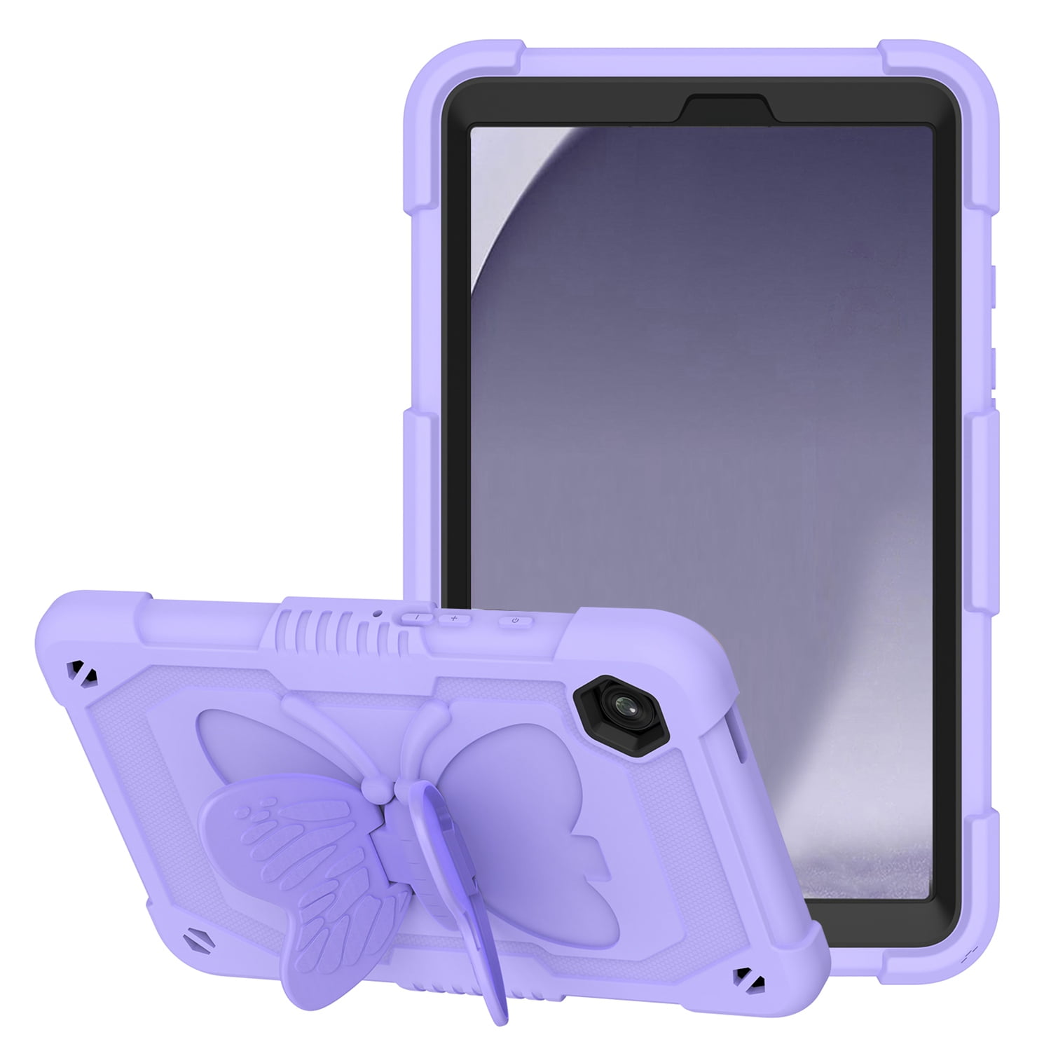 For Apple iPad 9th /8th /7th Gen 10.2 inch Butterfly Wings Kickstand 3in1 Tough Hybrid with Pencil Holder Heavy Duty Rugged Shockproof Full Protective Case Cover [Purple]