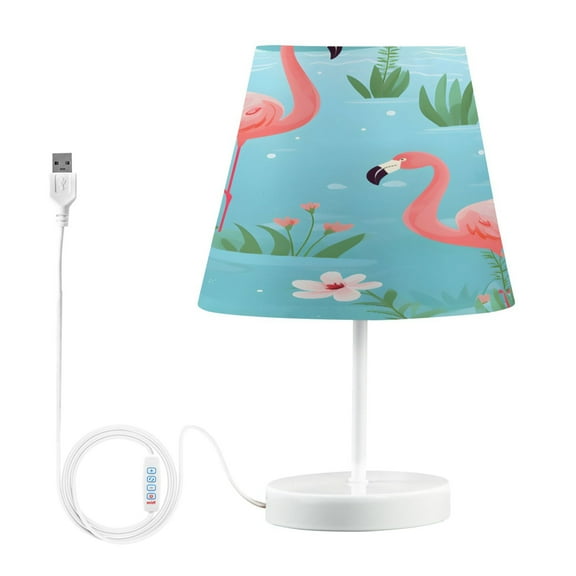 Ryvnso LED Bedside Table Lamp Flamingo Floral Bedroom Desk Lamps Nightstand Lampshade M