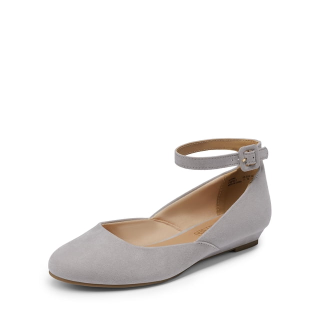 DREAM PAIRS Zapatos Ballerinas de Mujer en Gamuza Gris con Correa al Tobillo
