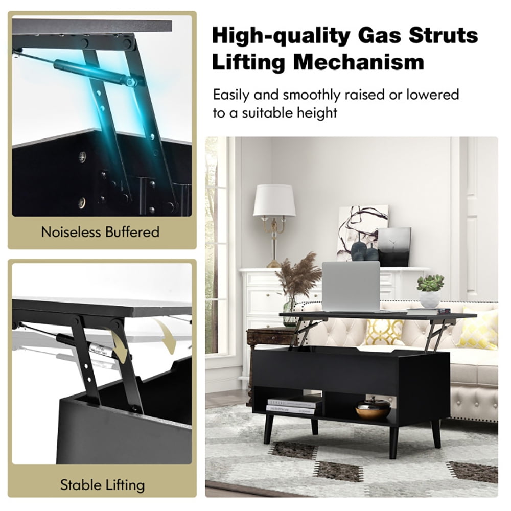 Finihen Rectangular Coffee Table, 31.5 Inch Lift Top Coffee Table with Hidden Compartment and 2 Storage Shelves, for Living Room, Reception Room, Office, Black Finihen Rectangular Coffee Table, 31.5 Inch Lift Top Coffee Table with Hidden Compartment and 2 Storage Shelves, for Living Room, Reception Room, Office, Black