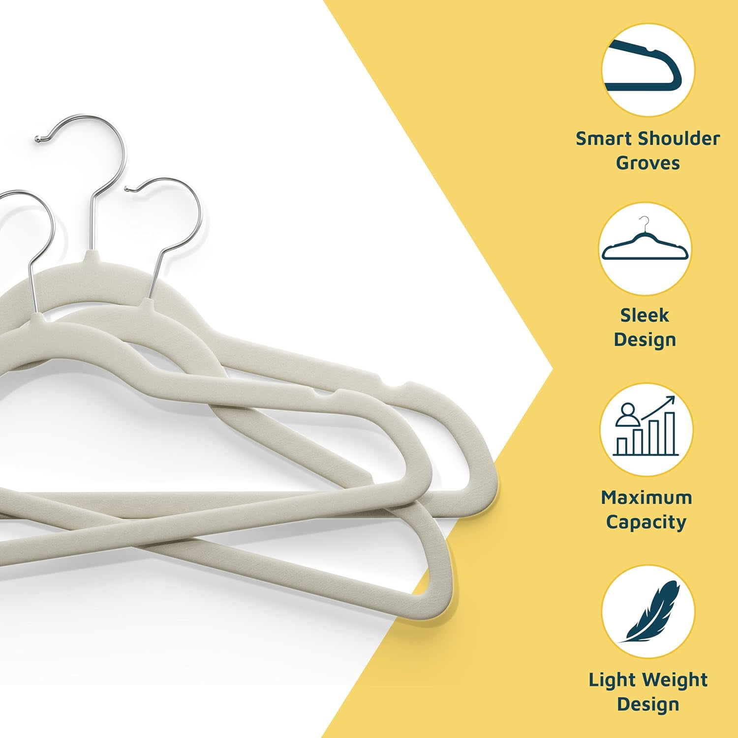 Lifemaster Velvet Clothes Hangers – With 360 Degree Swivel Hook & Non-Slip Shoulder Notch, Holds Up To 10 lbs, Heavy Duty Hanger Set, For Organizing Suit, Dress, Coat, & Clothes, Pack of 20, Ivory