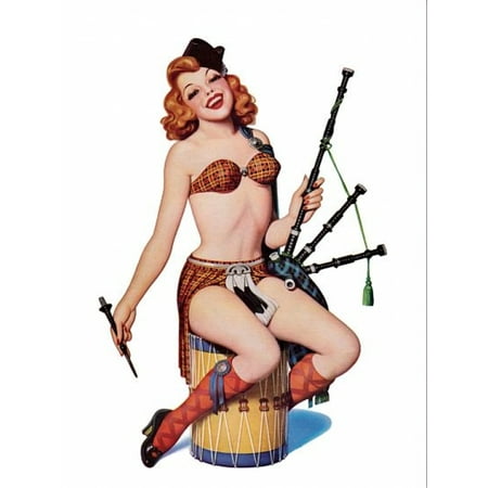 Pin Up Redhead With Scottish Outfit Canvas Art -  (24 x 36)