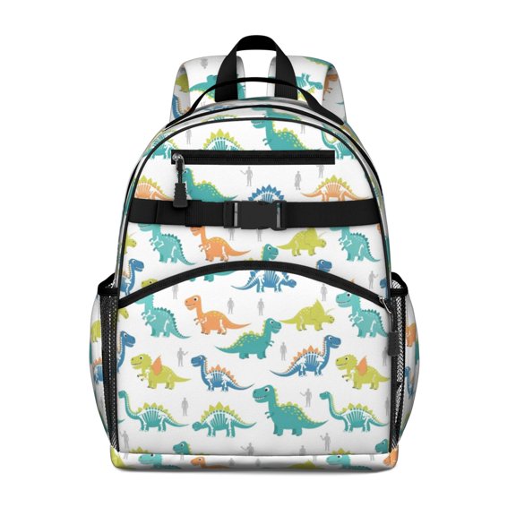 White Dinosaurs Skeletons Pattern Cute School Backpack Bag for School with Padded Back and Adjustable Shoulder Straps 15.25"x11.5"x5.25"