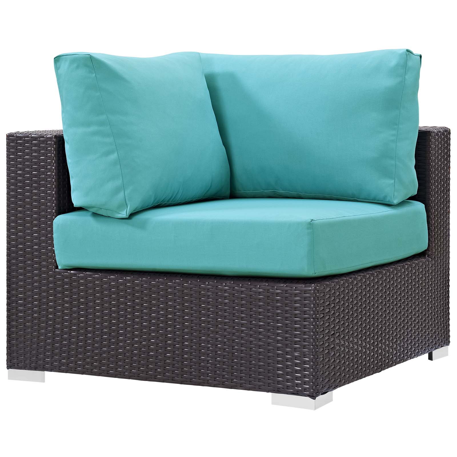 Contemporary Modern Urban Designer Outdoor Patio Balcony Garden Furniture Lounge Sofa, Chair and Coffee Table Fire Pit Set, Fabric Rattan Wicker, Blue - image 4 of 8