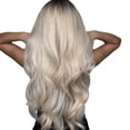 thumbnail image 5 of perruque Ombre Blonde Pour Femmes De 26 Pouces Avec Frange, Longue Vague Naturelle, Perruque Synthtique Rsistante La Chaleur, 5 of 5