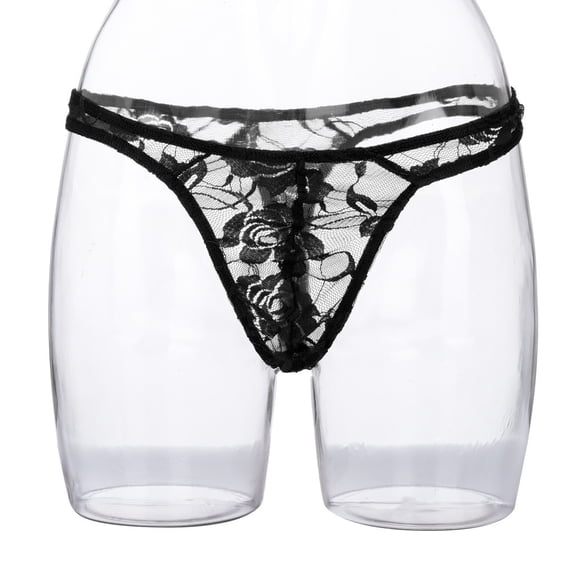 WTXUE Mens Underwear | Thong Mesh Shorts Men Lingerie Underwear Full Mens Lace Strap Fashion | 1 Piece Black