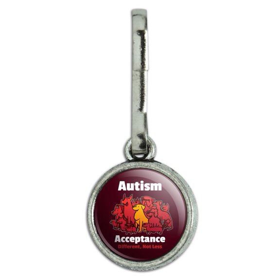 Autism Acceptance Different Not Less with Cute Dogs Antiqued Charm Clothes Purse Suitcase Backpack Zipper Pull Aid