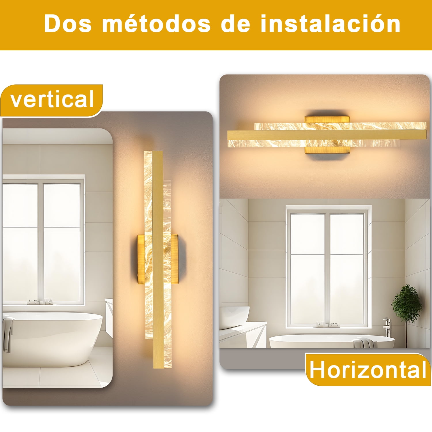 Gold Modern Bathroom Vanity Light 24 inch Dimmable LED Bath Bar Light Fixtures Over Mirror Wall Sconce Picture Lights for Paintings Cabinets Bedroom