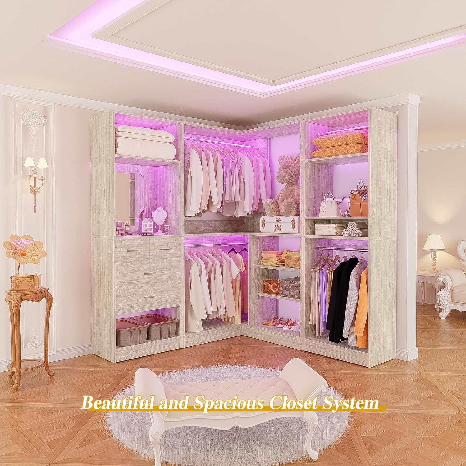♡sweet closet♡様 Homieasy Closet System with Drawers & Hanging Area, 4.7-6.8 ft L