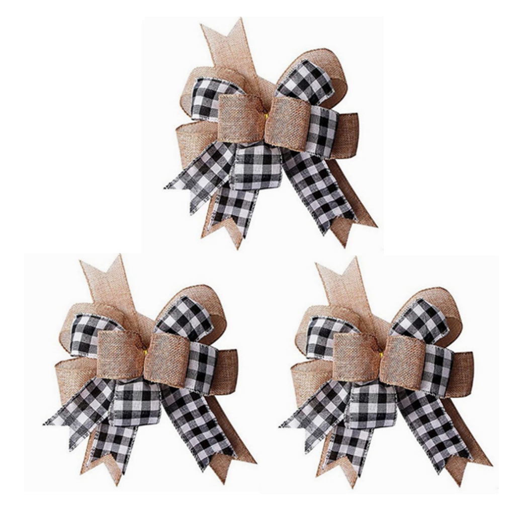 3 Pcs Christmas Wreath Bows Buffalo Plaid Bow Xmas Swag Bow PreTied