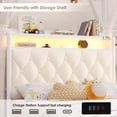 thumbnail image 4 of Hiphuta Twin Size Upholstered Canopy Bed with Charging Station & Storage Drawer, LED Beds with 4 Removable Posts, Twin Bed Frame, Beige, 4 of 8