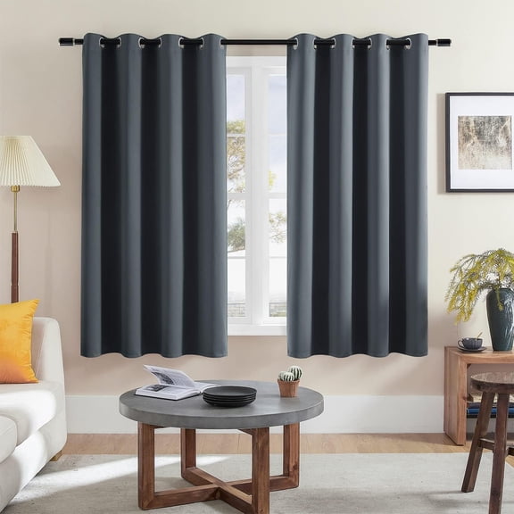 FSCIDA-Blackout Curtains for Bedroom, Thermal Insulated Room Darkening Curtains 2 Panels for Living Room, Grommet Top (52x63 Inch, Dark Grey)