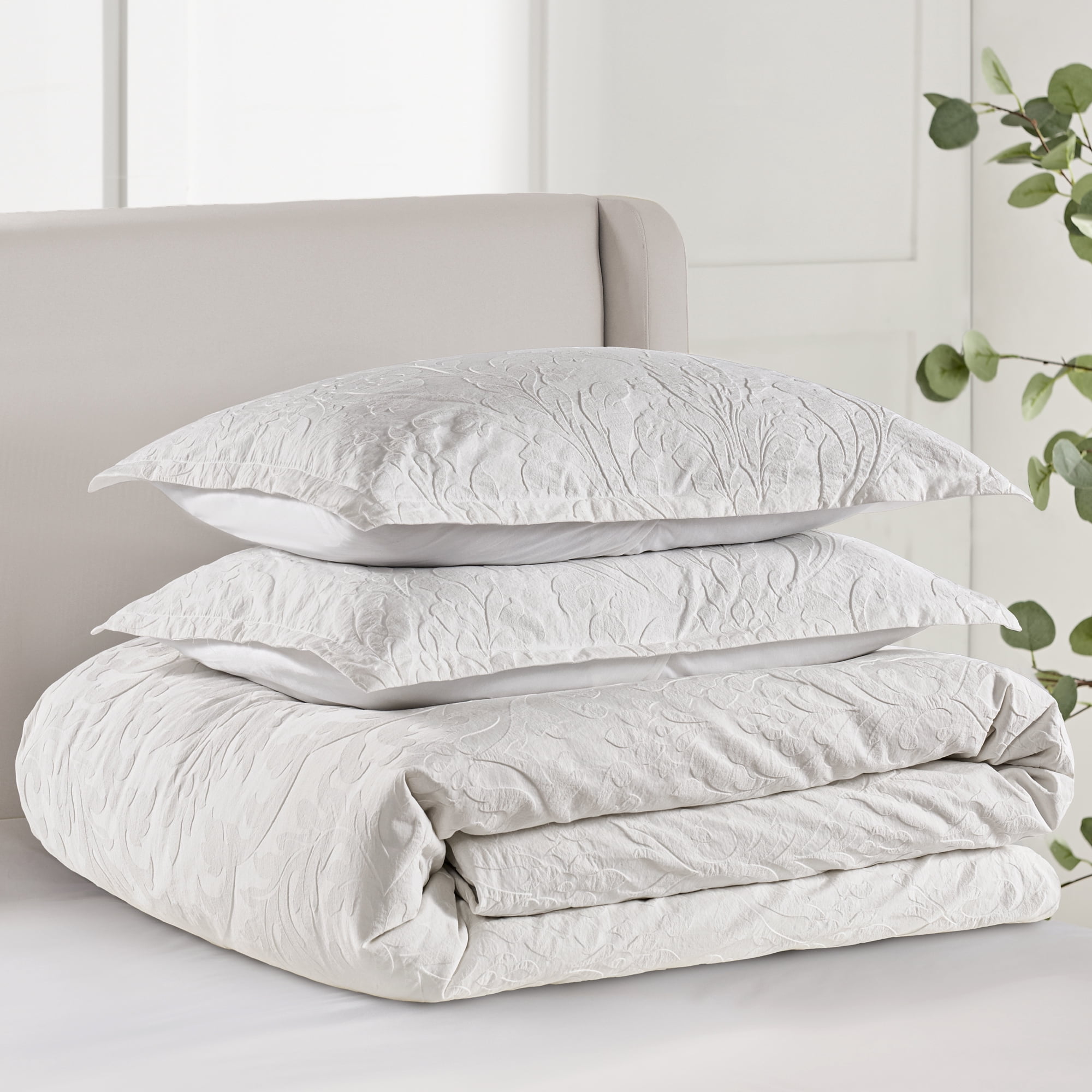 Levtex Home - Alessio White Duvet Cover Set - King Duvet (68x88in) and 2 King Shams (20x36in) - Textured Woven Design - White - No Inner Included - Cotton