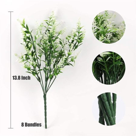 Sinhoon 16 Bundles Artificial Lavender Flowers for Outdoor Decoration, UV Resistant Fake Shrubs Garden Indoor Outdoor Decor (White)