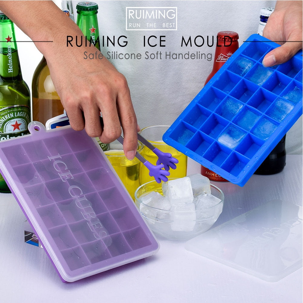 Silicone Flexible Ice Cubes Trays Molds Square Maker With Lid Cover Soft 36-Cube 