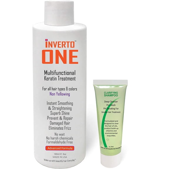 Keratin Research INVERTO ONE Formaldehyde-Free Brazilian Keratin Hair Treatment Straightening Complex Blowout Treatment Natural Organic Results Argan Oil Keratina Brasilera Alisar el Pelo (6oz 1oz)