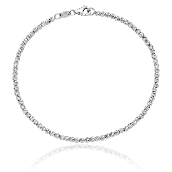 14K Solid White Gold Beaded Ball Chain Bracelet