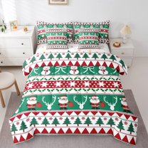 jejeloiu Merry Christmas Twin Bedding Sets 7-Piece,Cartoon Santa Claus Bedding Comforter Set,Xmas Tree Snowmne Sheet Sets For Girls,Super Cozy Room Decoration Reversible