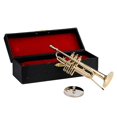 thumbnail image 5 of Miniatura Trompeta Delicada Chapado en Oro Mini Musical Instrumento Adorno, 90mm funda de piano y Feliz Sencillez, 5 of 5