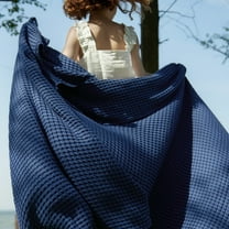 Cozy Comfort Cooling Cotton Waffle Breathable Rayon Derived from Bamboo Queen Blanket,Navy,90x90 inches