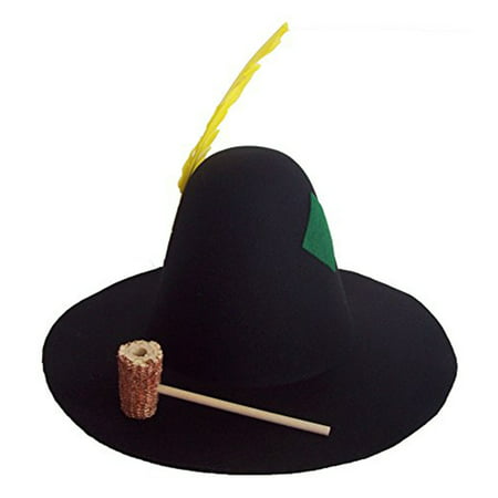 Hillbilly Patch Feather Black Corncob Pipe Hobo Bum Hat Scarecrow