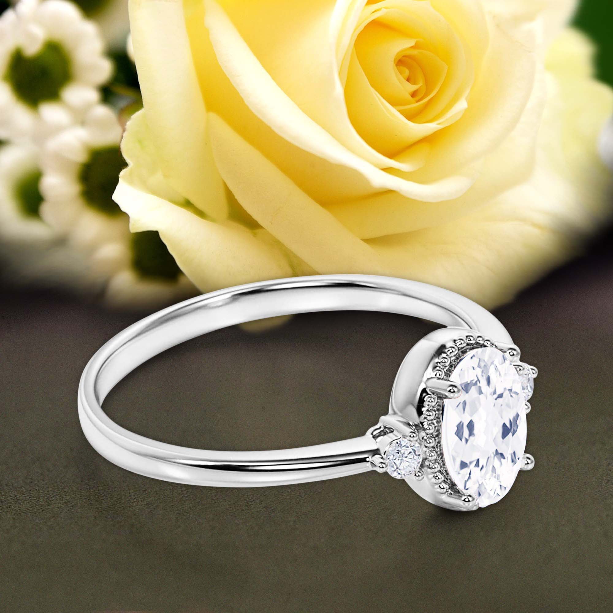 Beautiful Boho And hippie 1.35 Carat Oval Cut Diamond Moissanite Engagement Ring Wedding Ring in 10k Solid White Gold Romanic Gift For Her Promise