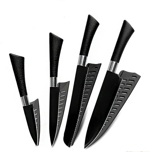 Akatsuki Kitchen Knives Set Coated Nonstick Chef Knife for Slicing Chopping Meat and Paring Fruits and Vegetables Easy-Grip Handle