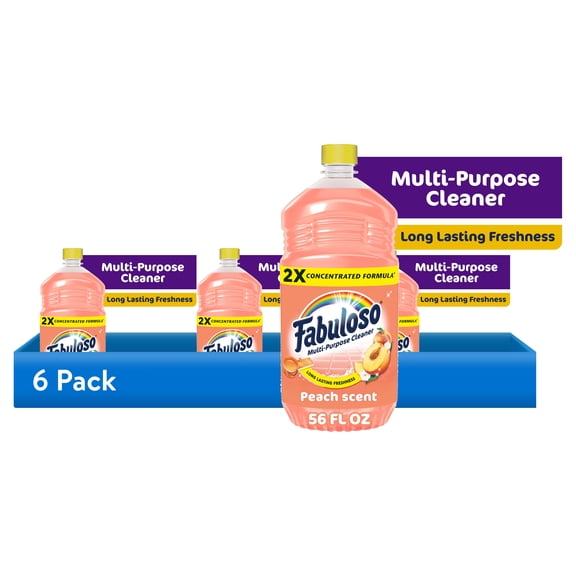 (6 pack) Fabuloso 2X Multi-Purpose Cleaner, No Rinse Floor Cleaner, Peach Scent, 56 fl oz