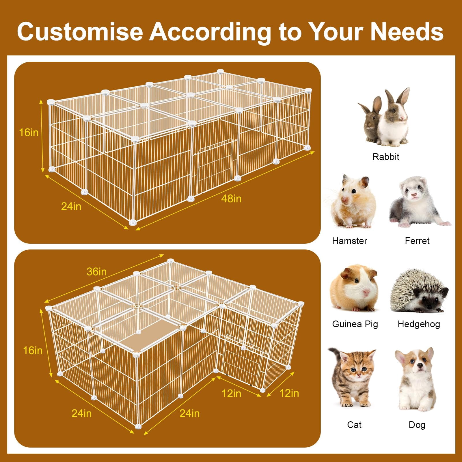 Panels Small Animal Playpen, Pet Playpen with Waterproof Mat, Cage for Guinea Pigs, Puppy Play Pen, Bunny Playpen, Indoor Outdoor Portable Metal Wire Yard Fence