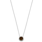 5th & Main Platinum-Plated Sterling Silver Round-Cut Smokey Topaz Pave CZ Pendant Necklace