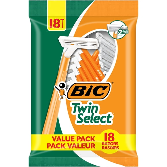 BIC Twin Select Sensitive Skin Men's Disposable Razor, 2-Blade, 18pack