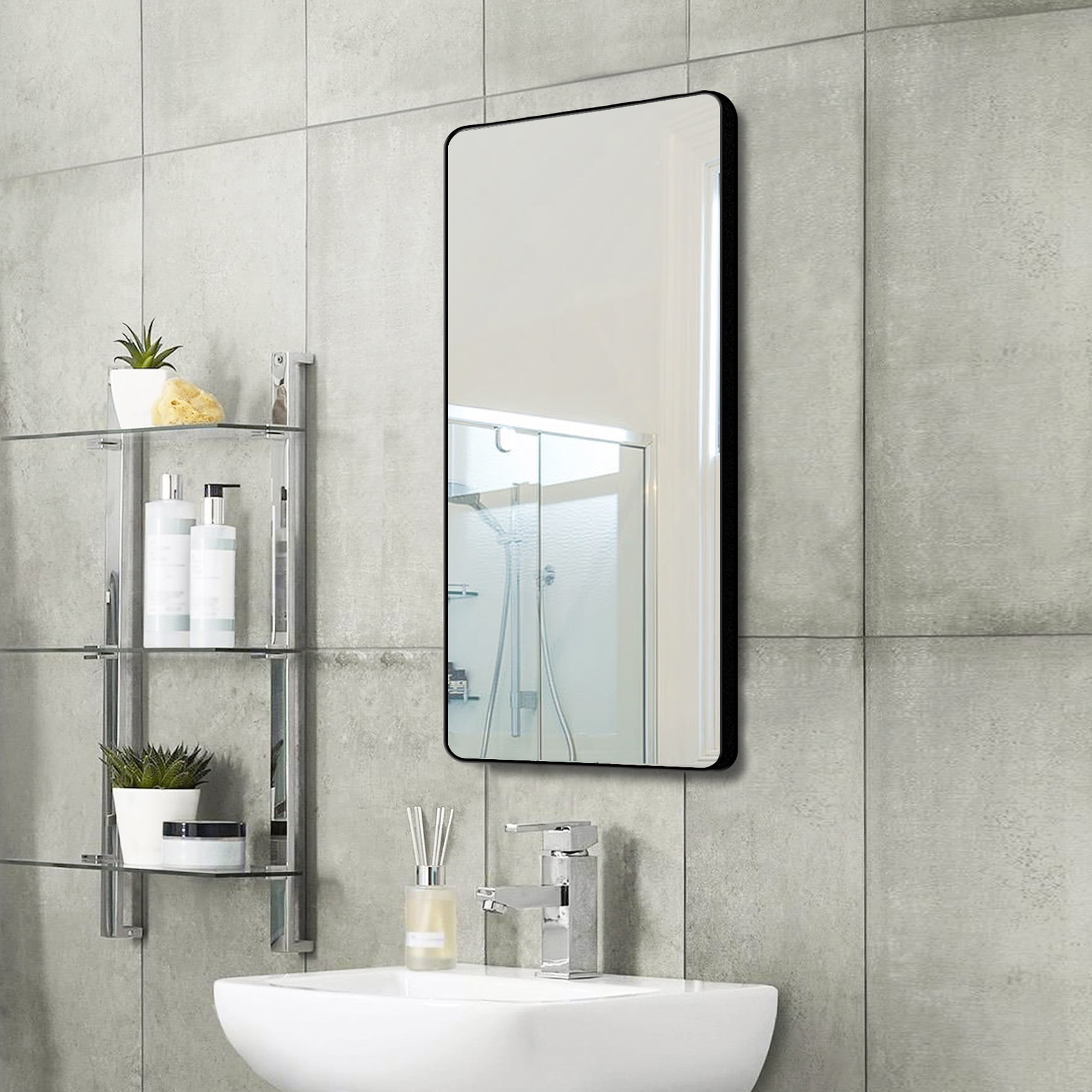 American Furniture Classics 18 in x 36 in Black Bathroom Mirror