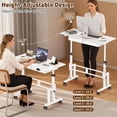 thumbnail image 2 of Height Adjustable Standing Desk with 2 Drawers, Small Sit Stand Up Desk with Wheels, Portable Rolling Desk for Walking Pad Treadmill, Computer Office, Adjustable 31.5"-43.3", White, Upgraded Stable, 2 of 9