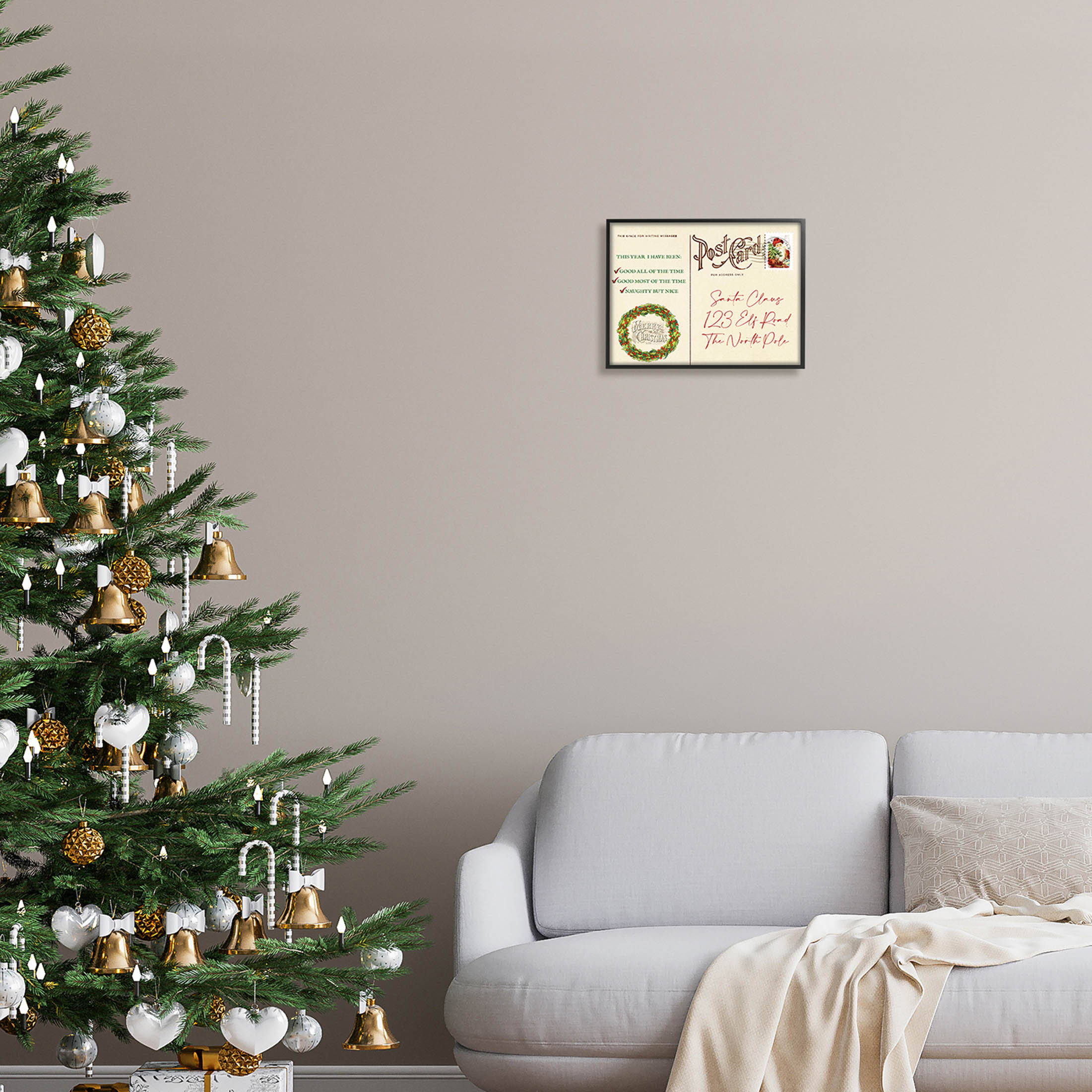 Stupell Industries Merry Christmas Vintage Postcard Graphic Art Black Framed Art Print Wall Art, Design by Lil' Rue